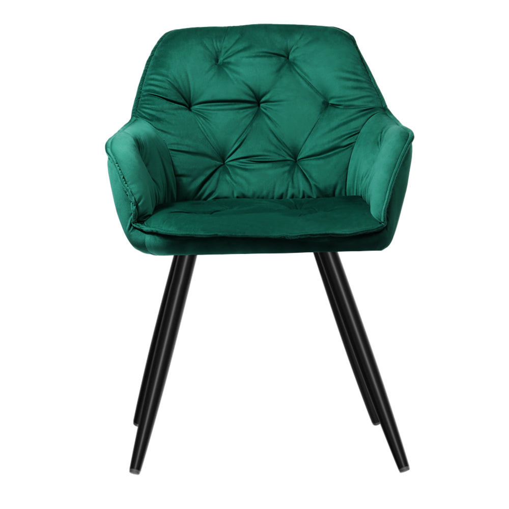 Dining Chairs Set of 2 Velvet Diamond Tufted Armchair Green