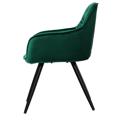 Dining Chairs Set of 2 Velvet Diamond Tufted Armchair Green