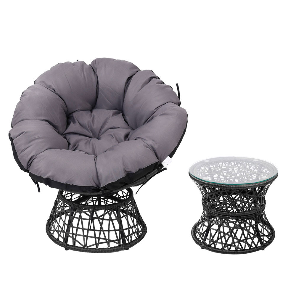 Outdoor Lounge Setting Furniture Wicker Papasan Chairs Table Patio Black