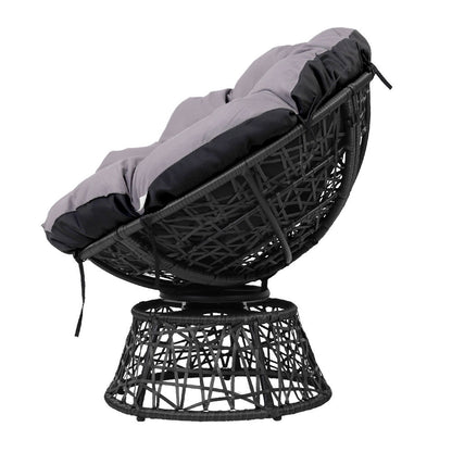 Outdoor Lounge Setting Furniture Wicker Papasan Chairs Table Patio Black