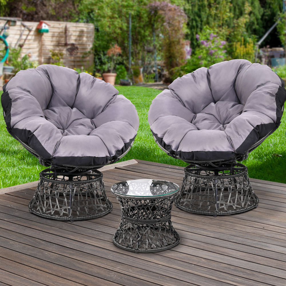 Outdoor Lounge Setting Furniture Wicker Papasan Chairs Table Patio Black