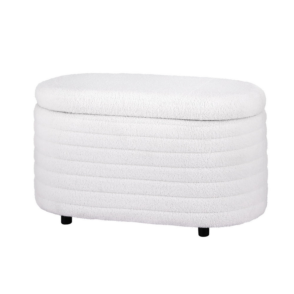 Ottoman Blanket Box 87cm Boucle Fabric Oval