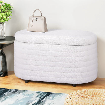 Ottoman Blanket Box 87cm Boucle Fabric Oval