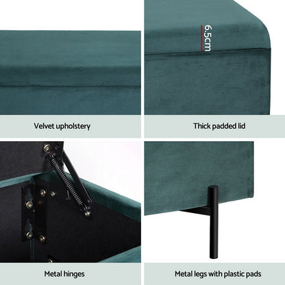 Artiss Storage Ottoman Blanket Box 140cm Velvet Green