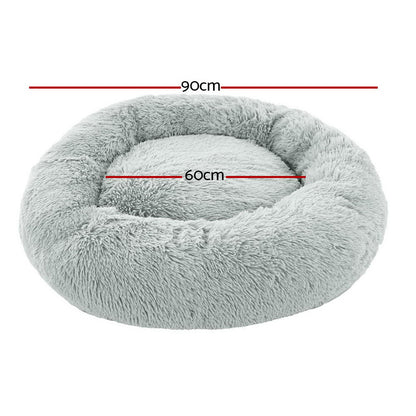 i.Pet Pet Bed Dog Cat 90cm Large Calming Soft Plush Light Grey