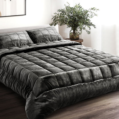 Giselle Bedding Faux Mink Quilt Charcoal Super King