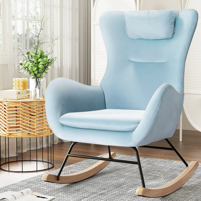 Rocking Chair Velvet Armchair Feeding Chair Blue