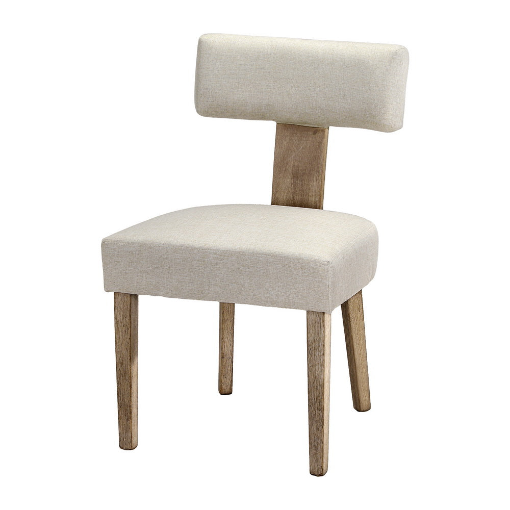 Dining Chairs Set of 2 Linen Fabric Wooden Beige