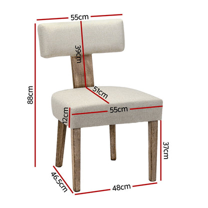 Dining Chairs Set of 2 Linen Fabric Wooden Beige