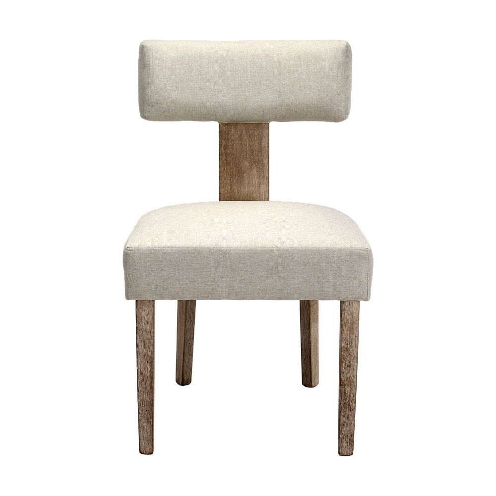 Dining Chairs Set of 2 Linen Fabric Wooden Beige