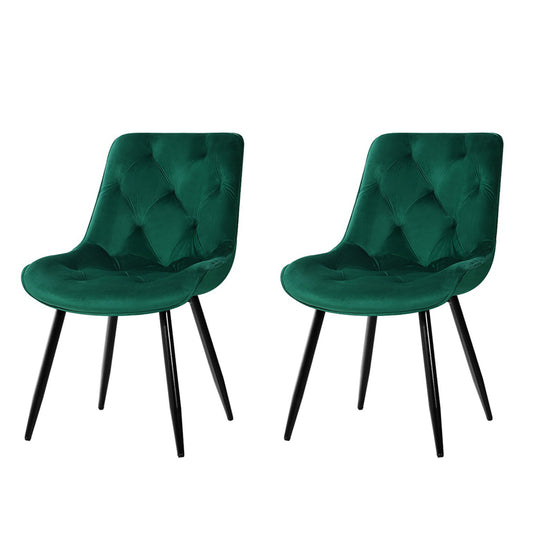 Dining Chairs Set of 2 Velvet Diamond Tufted Green