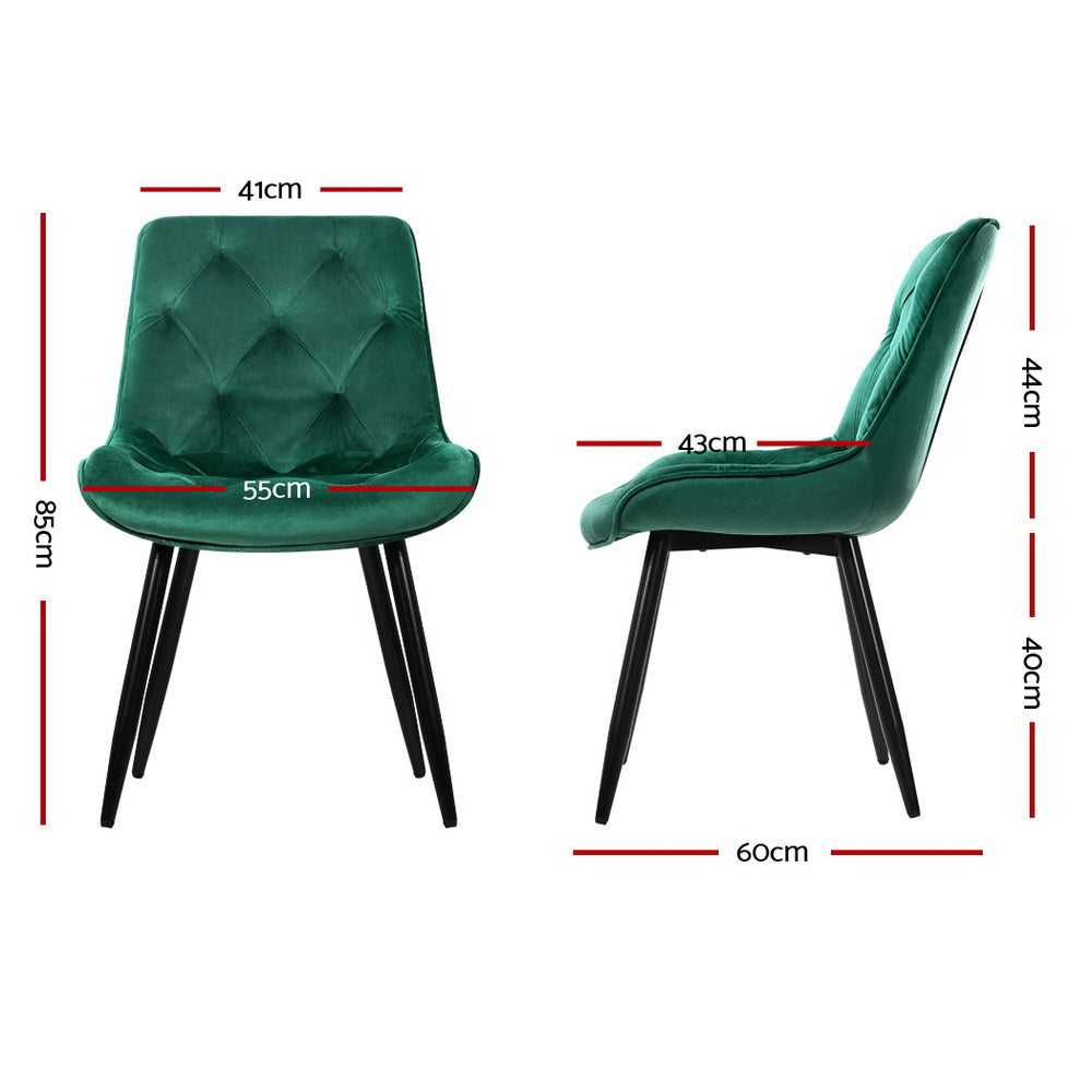 Dining Chairs Set of 2 Velvet Diamond Tufted Green