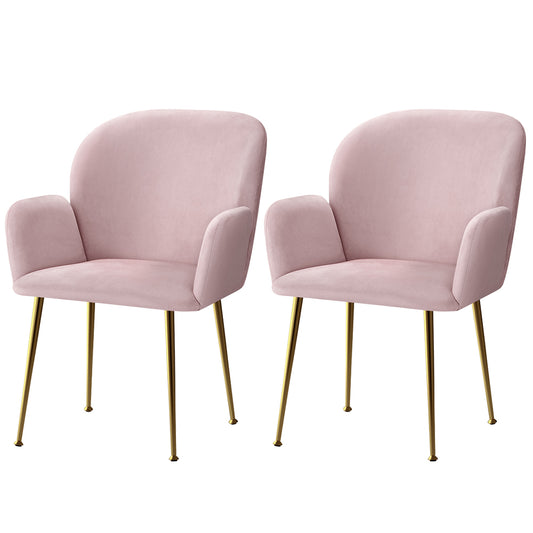 Dining Chairs Set of 2 Velvet Armchair Pink