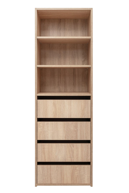 GENEVA THREE SHELF/FOUR DRAWER BUILT IN WARDROBE - CLASSIC - NATURAL OAK