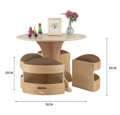 Jooyes Kids Round Wooden Table with Storage Stools Brown - Set Of 5