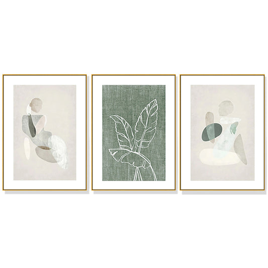 Wall Art 50cmx70cm Abstract body and leaves 3 Sets Gold Frame Canvas