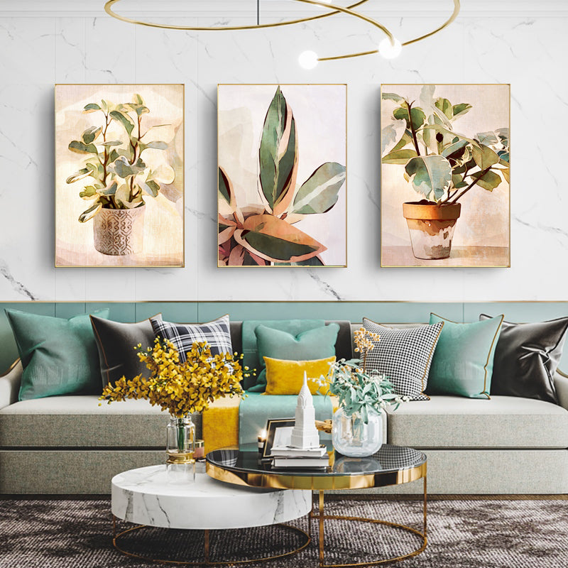 Wall Art 70cmx100cm Botanical Leaves Watercolor Style 3 Sets Gold Frame Canvas