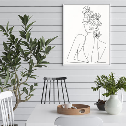 Wall Art 40cmx60cm Line Art Girl White Frame Canvas