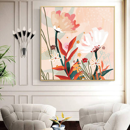 Wall Art 100cmx100cm Native Floral Gold Frame Canvas