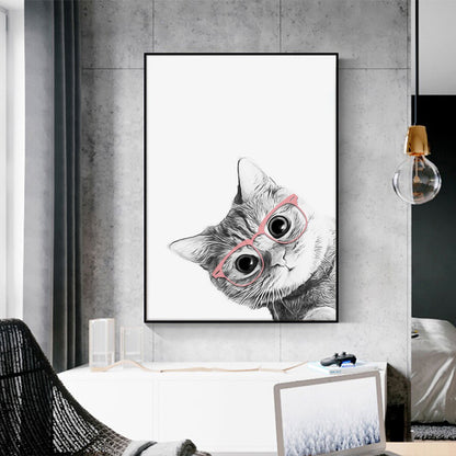 Wall Art 60cmx90cm Cat With Glasses Black Frame Canvas