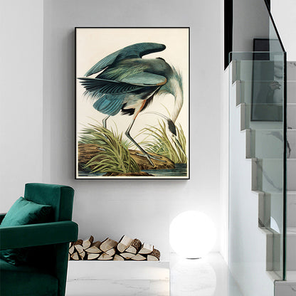 Wall Art 90cmx135cm Great Blue Heron By John James Audubon Black Frame Canvas