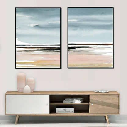 Wall Art 60cmx90cm Pink Beach Landscape 2 Sets Black Frame Canvas