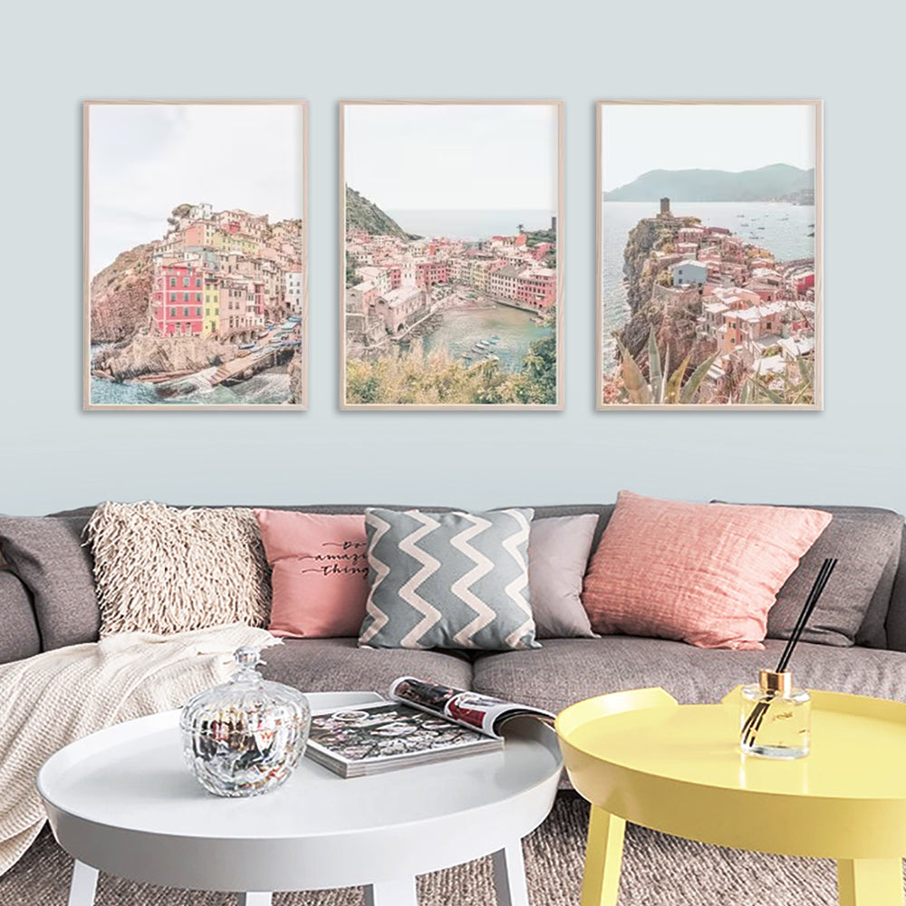 Wall Art 80cmx120cm Italy Cinque Terre 3 Sets Wood Frame Canvas