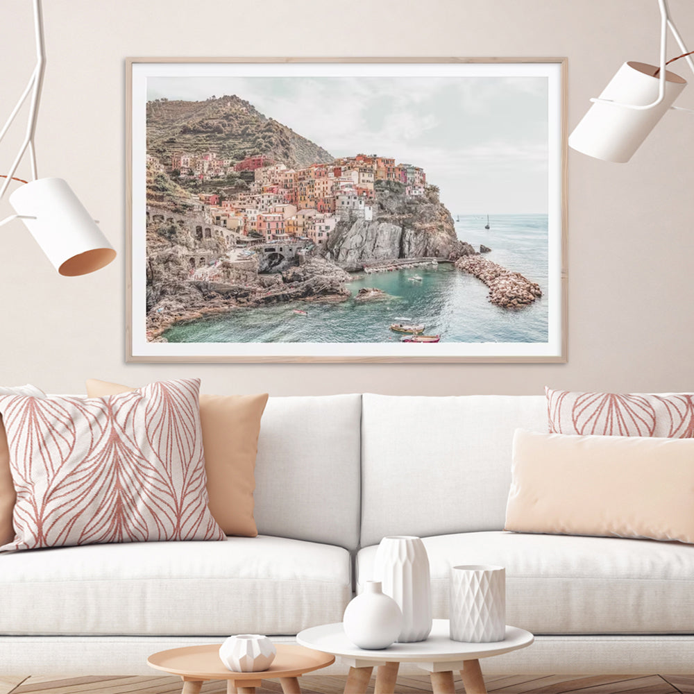 Wall Art 100cmx150cm Italy Cinque Terre Wood Frame Canvas