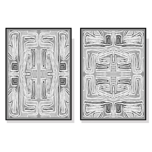 Wall Art 90cmx135cm Black White Pattern 2 Sets Black Frame Canvas