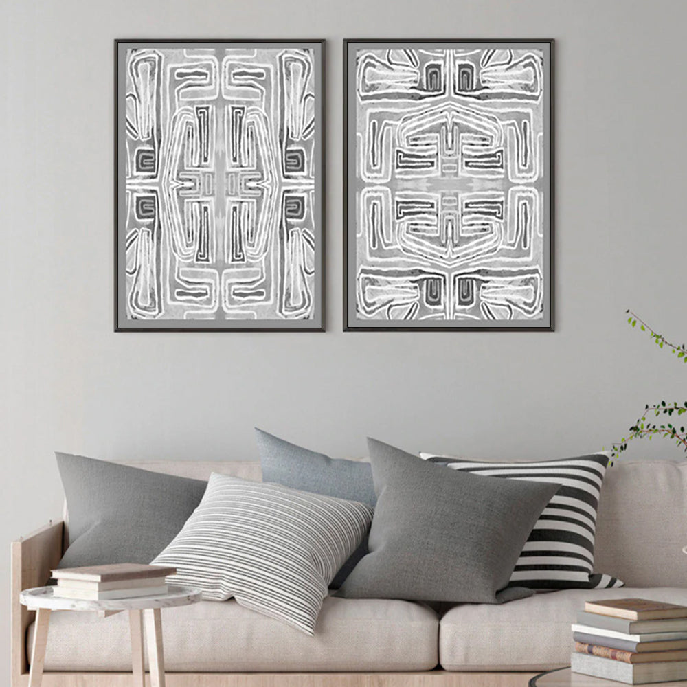 Wall Art 70cmx100cm Black White Pattern 2 Sets Black Frame Canvas