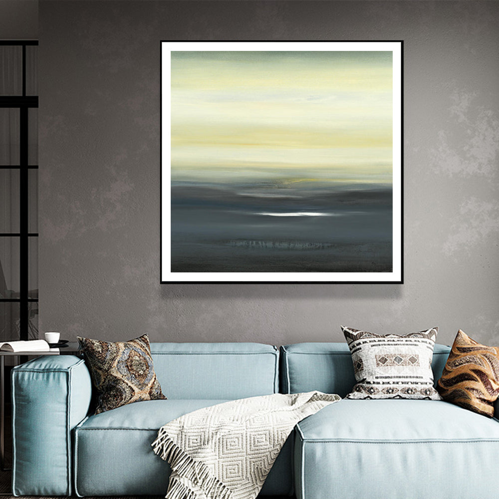 Wall Art 100cmx100cm Land of Serenity Black Frame Canvas