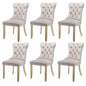 6x Velvet Dining Chairs Upholstered Tufted Kithcen Chair with Solid Wood Legs Stud Trim and Ring-Beige