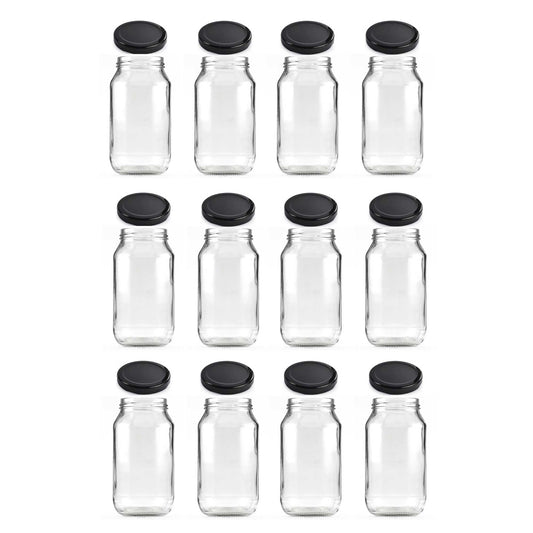 12x 500ml Flint Glass Jars + Twist Lids - Round Food Storage Preserving Jar