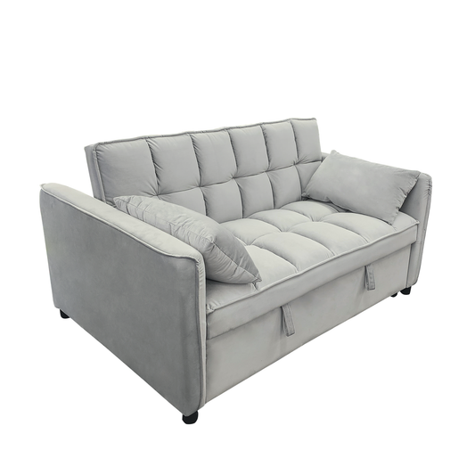 Quincy 2-Seater Velvet Sofa Bed in Dark Grey with Wooden Frame and Tufted Design - Light Grey