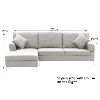 Linen Corner Sofa Couch Lounge L-shape W/right Chaise Seat Light Grey