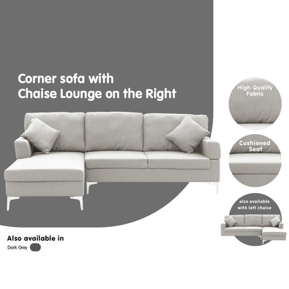 Linen Corner Sofa Couch Lounge L-shape W/right Chaise Seat Light Grey