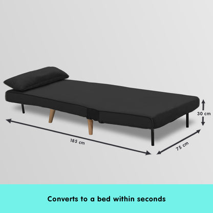 Adjustable Chair Single Sofa Bed Faux Velvet - Black