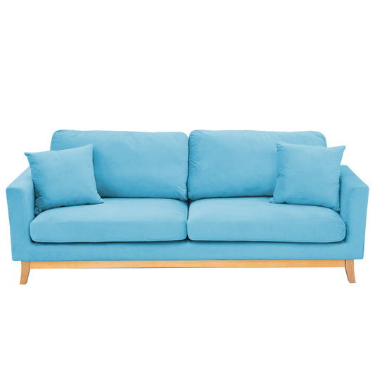 3 Seater Faux Velvet Wooden Sofa Bed Couch Furniture - Blue