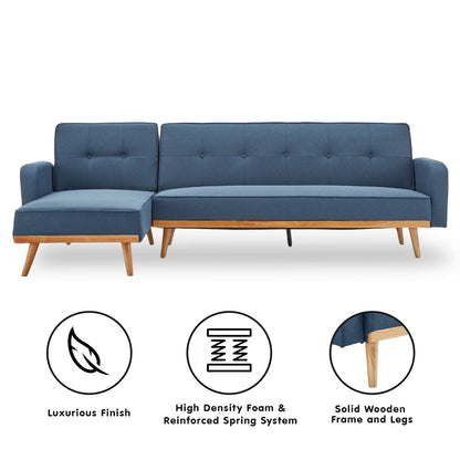 3-Seater Corner Sofa Bed with Chaise Lounge - Blue