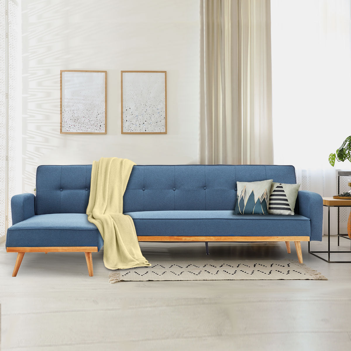 3-Seater Corner Sofa Bed with Chaise Lounge - Blue