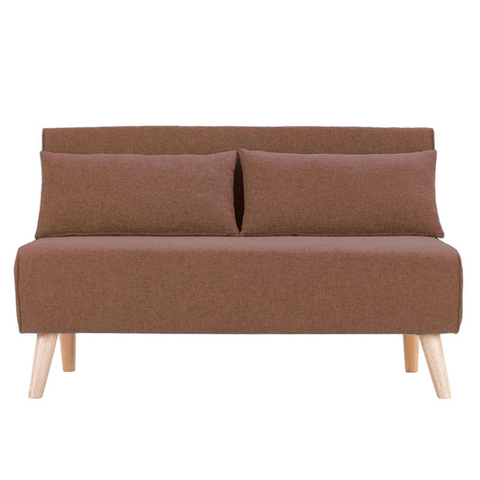 2-Seater Adjustable Sofa Bed Lounge Faux Linen - Brown