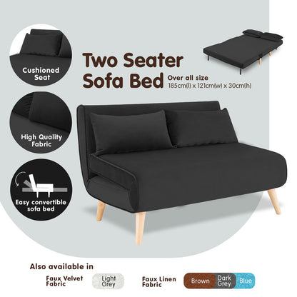 2-Seater Adjustable Sofa Bed Lounge Faux Velvet - Black