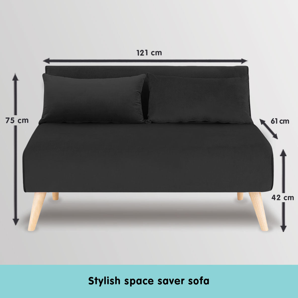 2-Seater Adjustable Sofa Bed Lounge Faux Velvet - Black