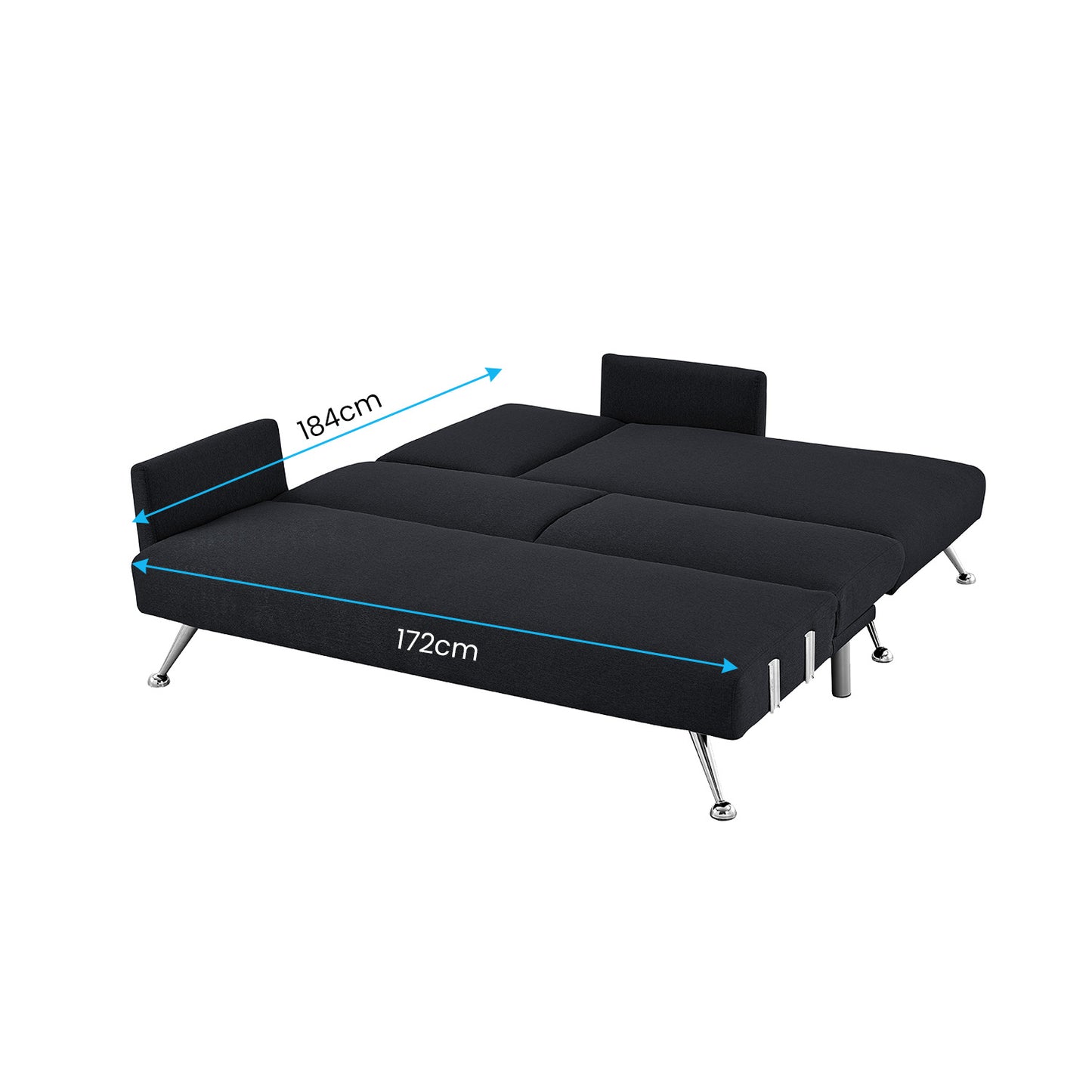 Mia 3-Seater Sofa Bed with Chaise & 3 Pillows - Black