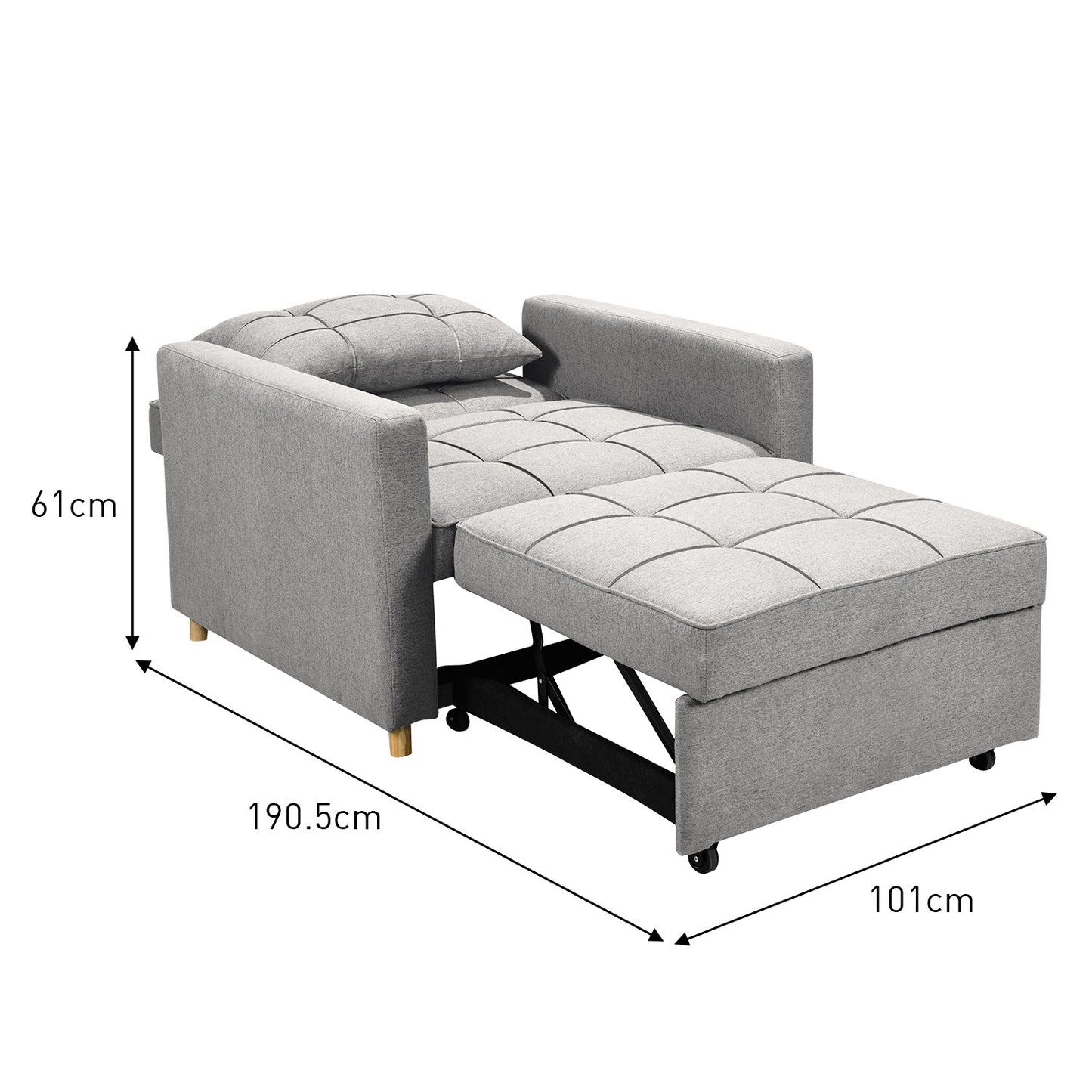 Suri 3-in-1 Convertible Sofa Chair Bed Lounger - Light Grey