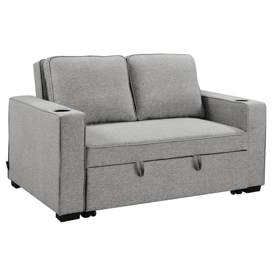 Hoffman Linen Sofa Bed Chair With Cushions &cup Holders Light Grey