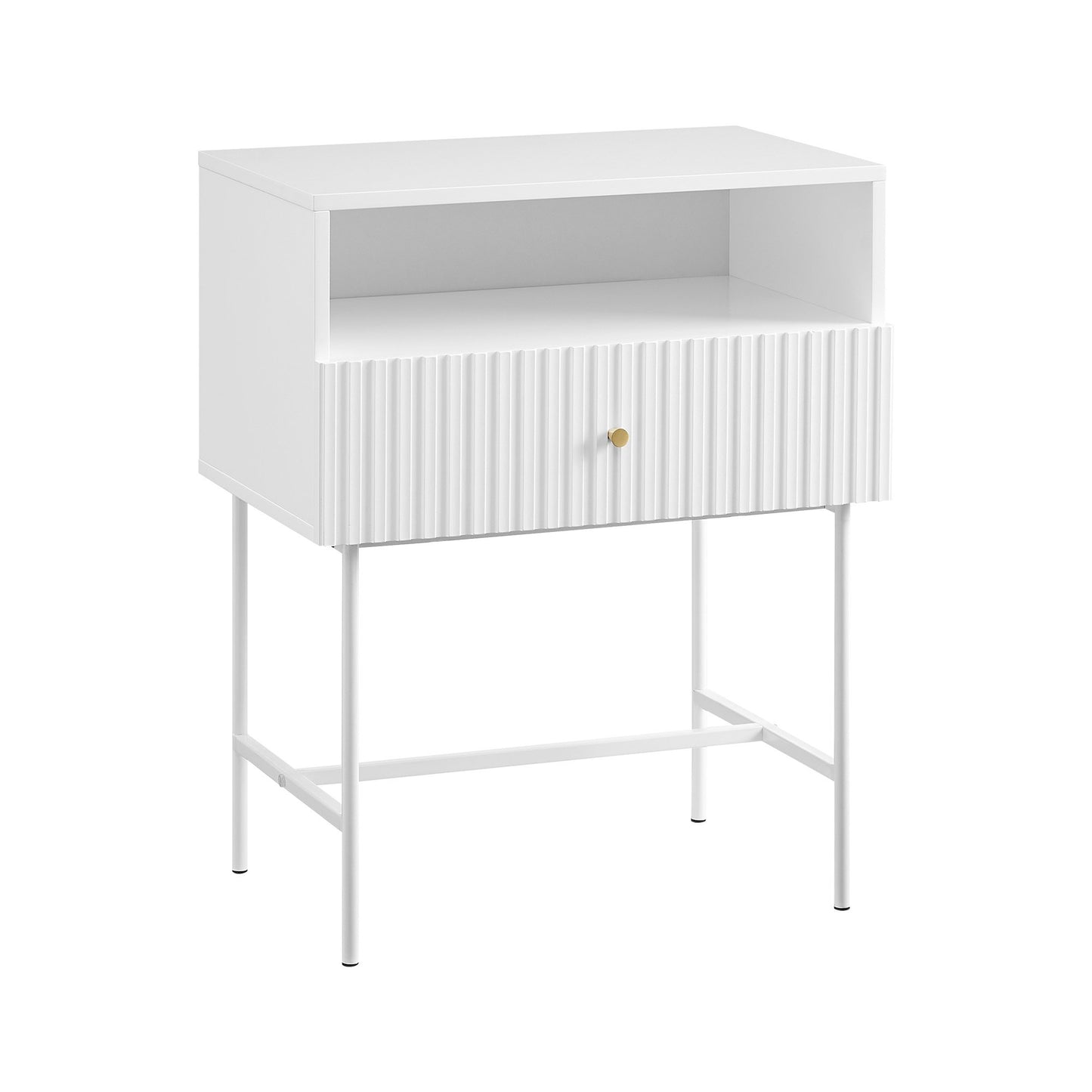 Cecil Slender Fluted Bedside Table In White