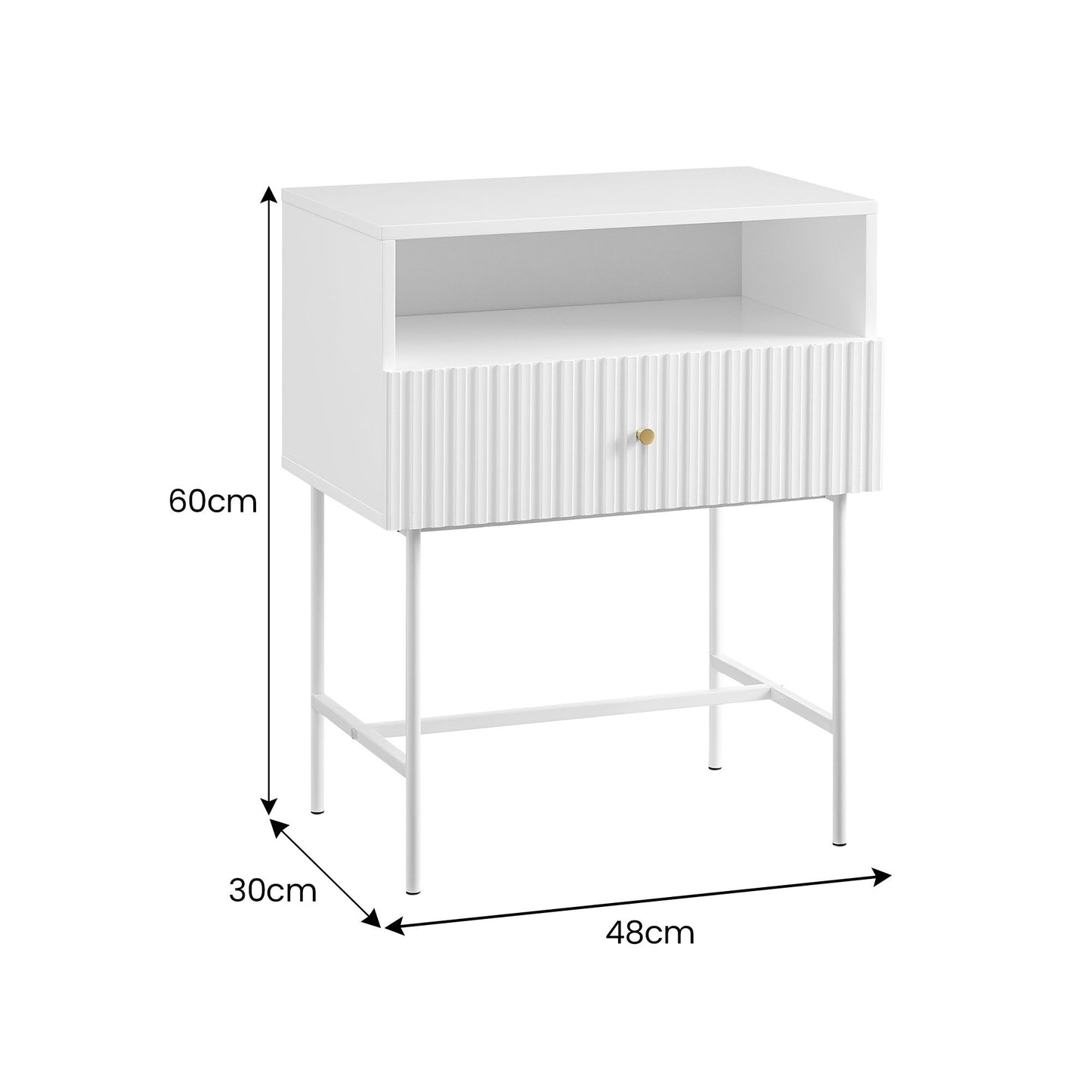 Cecil Slender Fluted Bedside Table In White