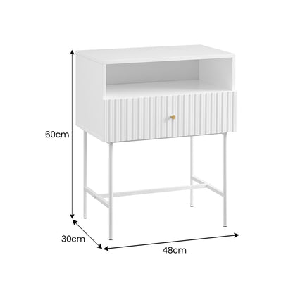 Cecil Slender Fluted Bedside Table In White