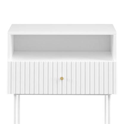 Cecil Slender Fluted Bedside Table In White